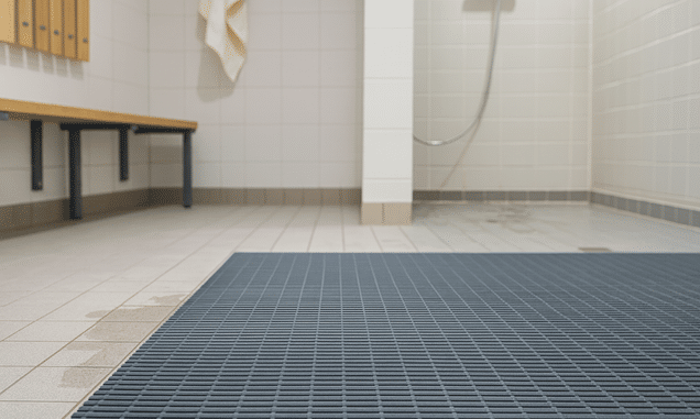 Öka säkerhet i omklädningsrum vid gym, simhall och spa med en säker halkskyddsmatta
